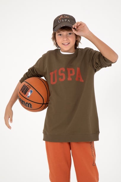 Erkek Çocuk Haki Basic Bisiklet Yaka Sweatshirt