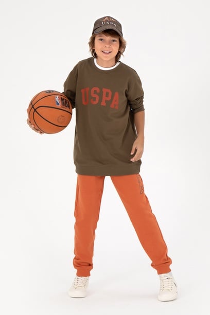 Erkek Çocuk Haki Basic Bisiklet Yaka Sweatshirt