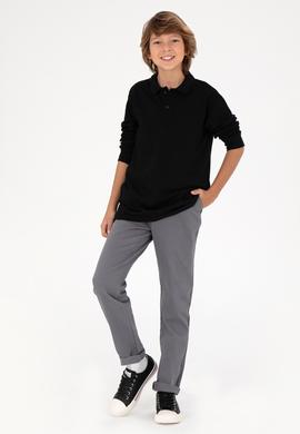 Erkek Çocuk Siyah Basic Polo Yaka Sweatshirt - 50293745035