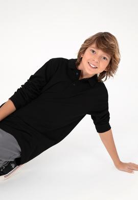 Erkek Çocuk Siyah Basic Polo Yaka Sweatshirt - 50293745035