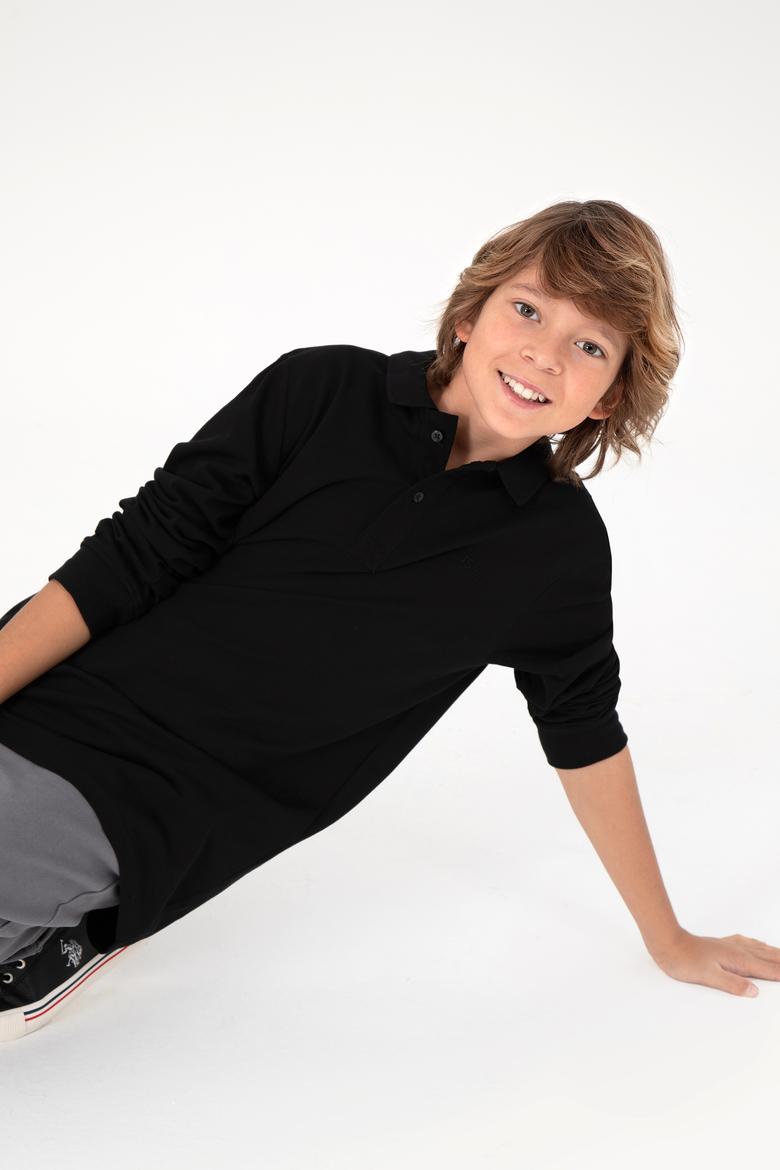 Erkek Çocuk Siyah Basic Polo Yaka Sweatshirt