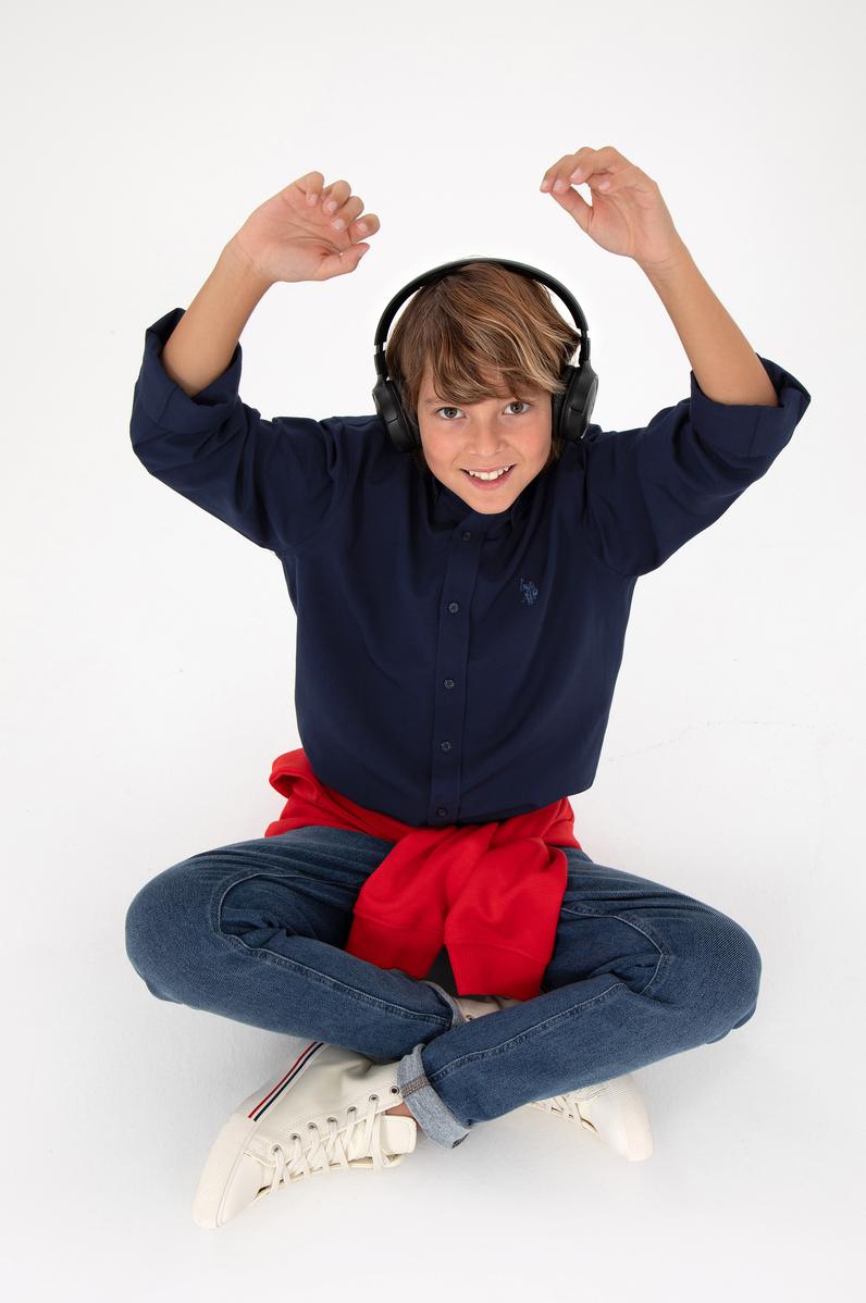 Erkek Çocuk Lacivert Uzun Kollu Basic Gömlek