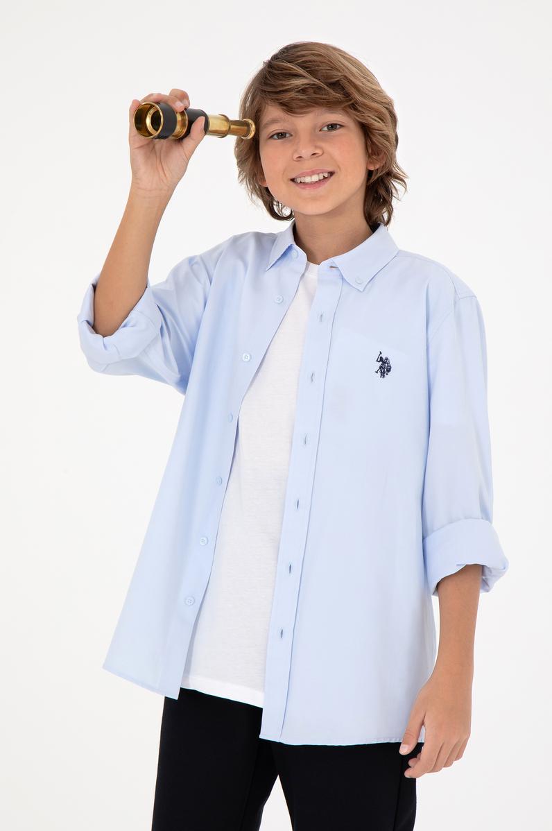 Erkek Çocuk Açık Mavi Uzun Kollu Basic Gömlek