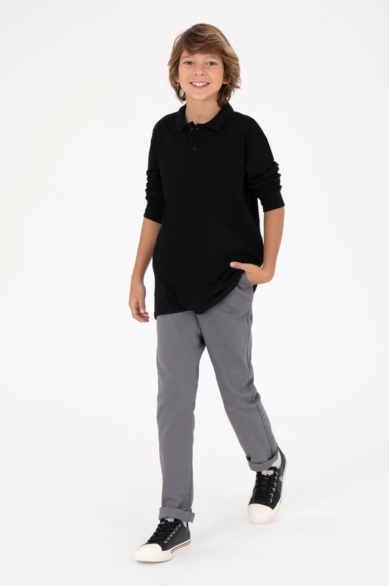 Erkek Çocuk Gri Kanvas Pantolon