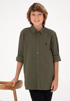 Erkek Çocuk Haki Uzun Kollu Basic Gömlek - 50297377070