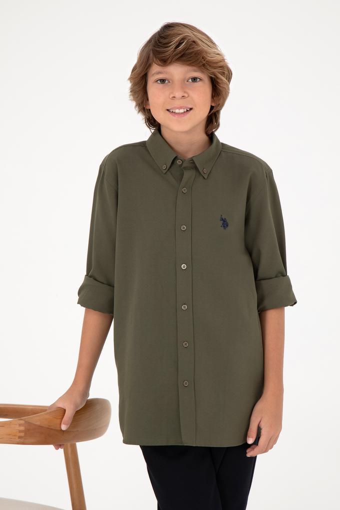 Erkek Çocuk Haki Uzun Kollu Basic Gömlek