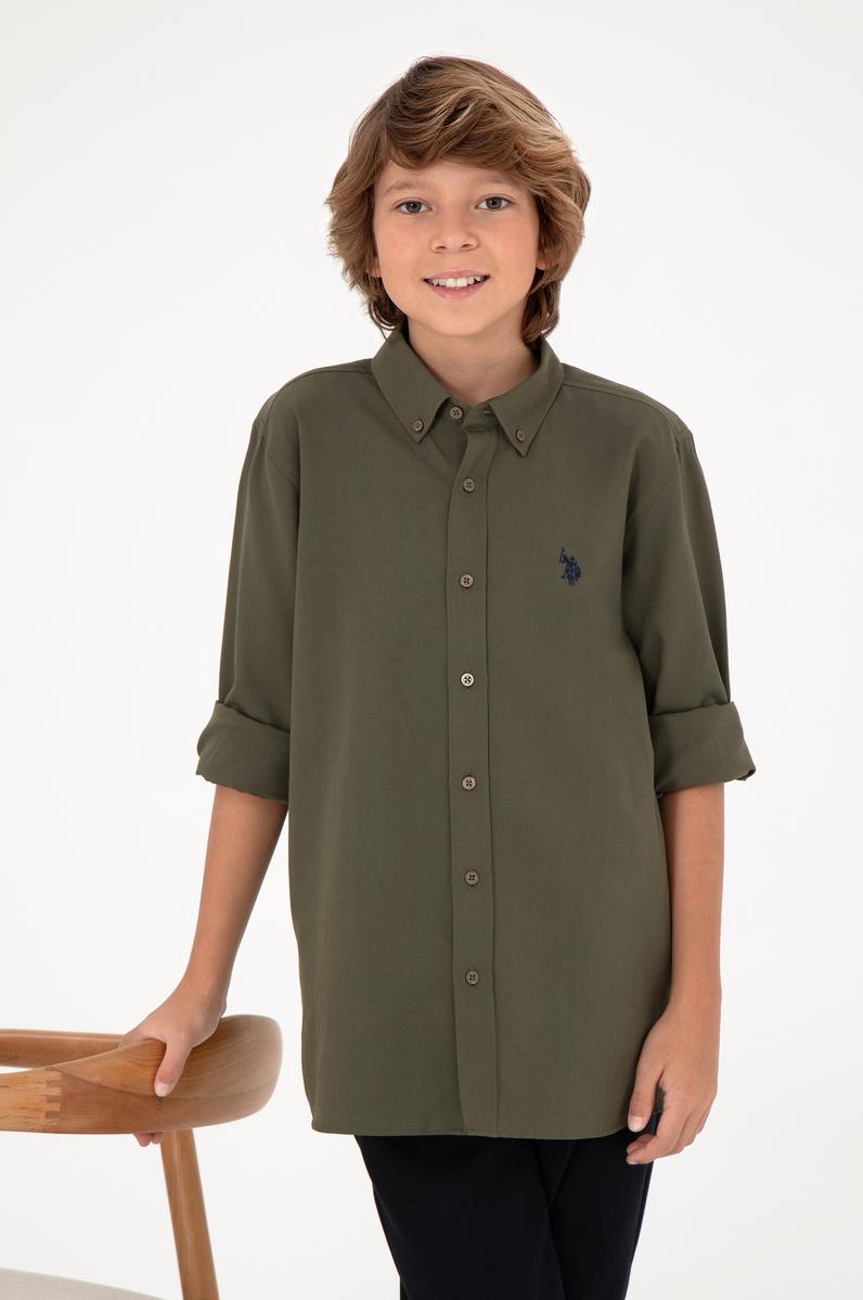 Erkek Çocuk Haki Uzun Kollu Basic Gömlek