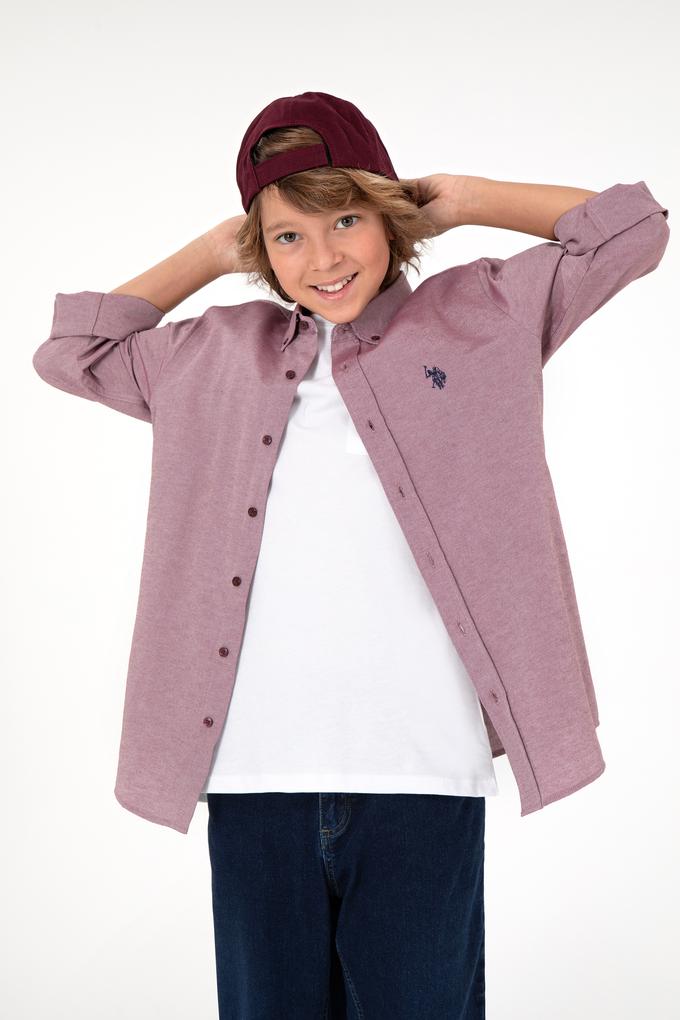 Erkek Çocuk Bordo Uzun Kollu Basic Gömlek