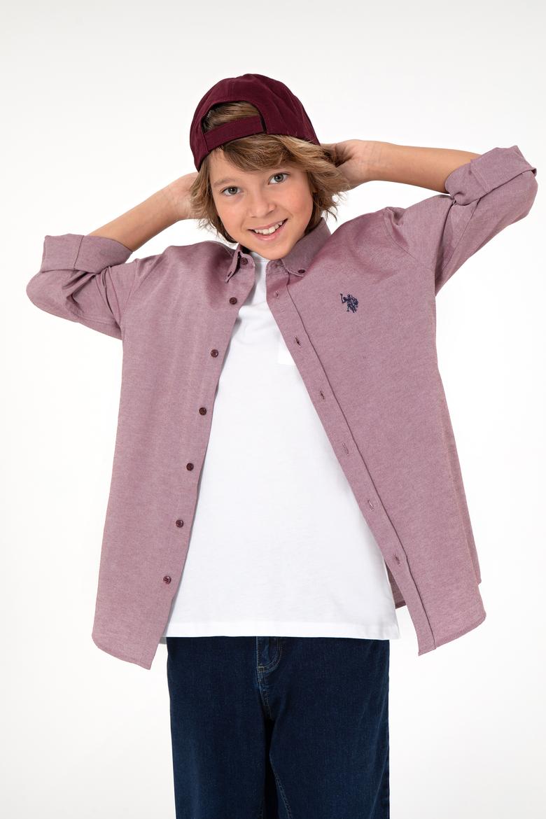 Erkek Çocuk Bordo Uzun Kollu Basic Gömlek