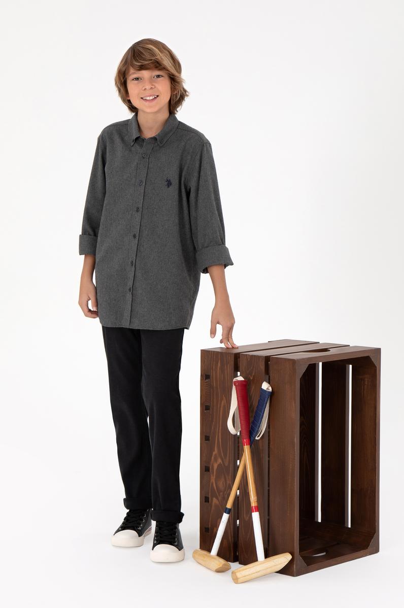 Erkek Çocuk Antrasit Uzun Kollu Basic Gömlek