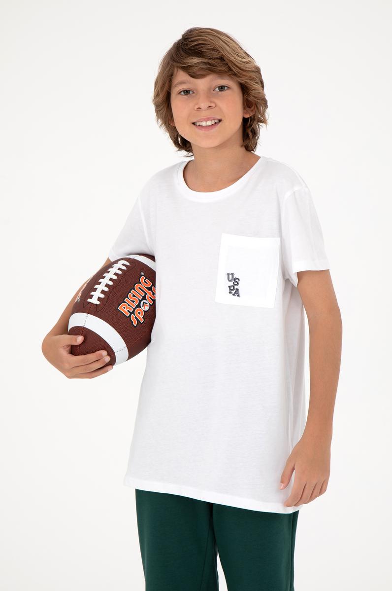 Erkek Çocuk Beyaz Bisiklet Yaka Tişört