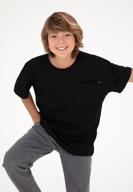 Erkek Çocuk Siyah Bisiklet Yaka Tişört - 50295428057