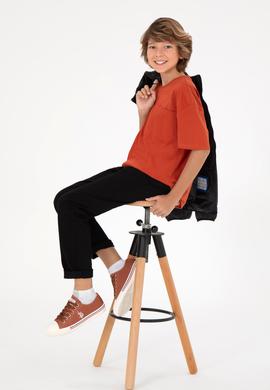 Erkek Çocuk Kiremit Bisiklet Yaka Tişört - 50295428038