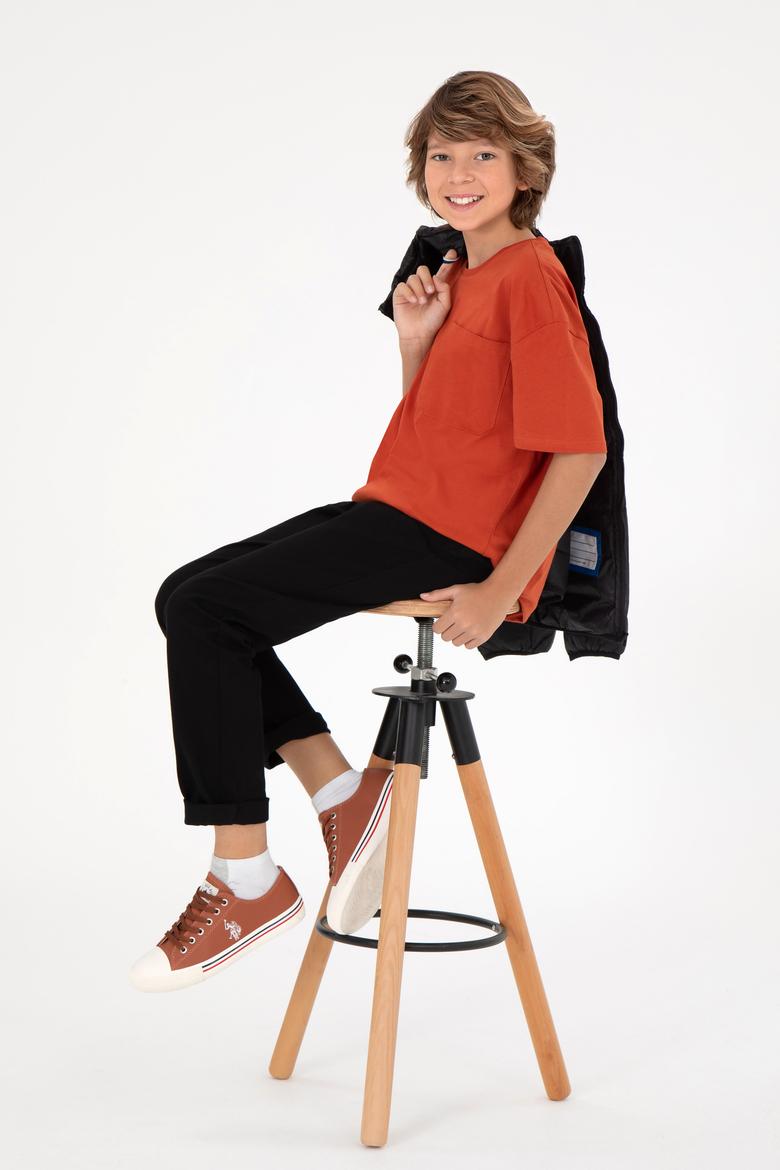 Erkek Çocuk Kiremit Bisiklet Yaka Tişört - 50295428038