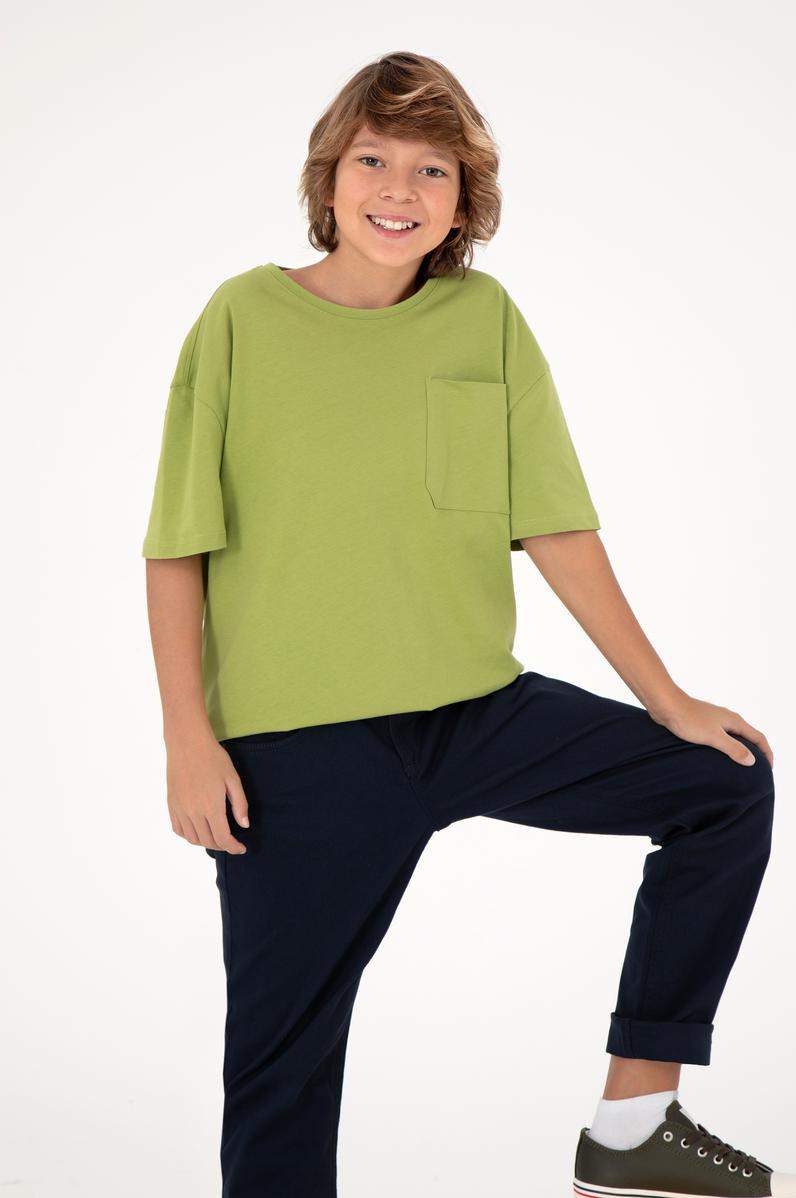 Erkek Çocuk Fıstık Yeşili Bisiklet Yaka Tişört