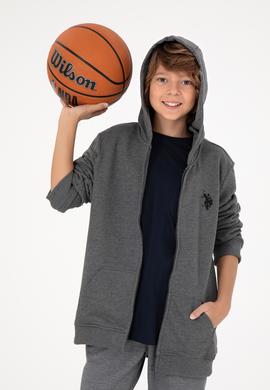 Erkek Çocuk Antrasit Melanj Basic Fermuarlı Sweatshirt - 50293536061