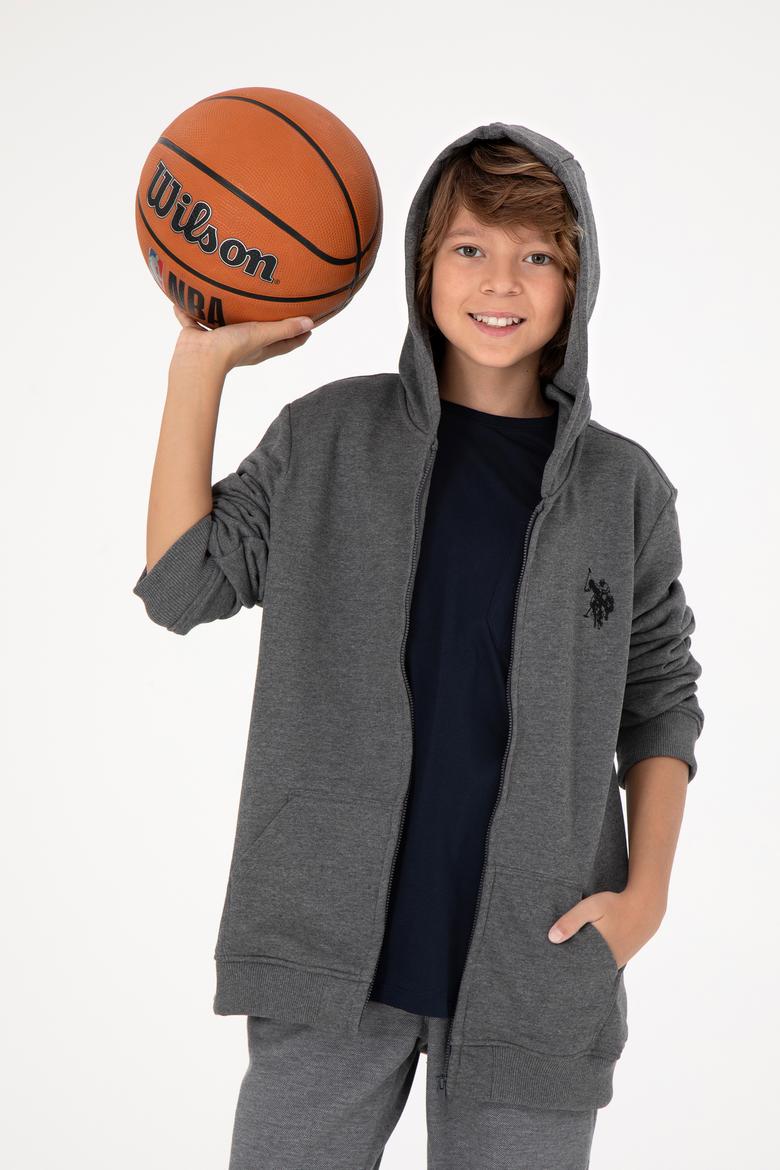 Erkek Çocuk Antrasit Melanj Basic Fermuarlı Sweatshirt
