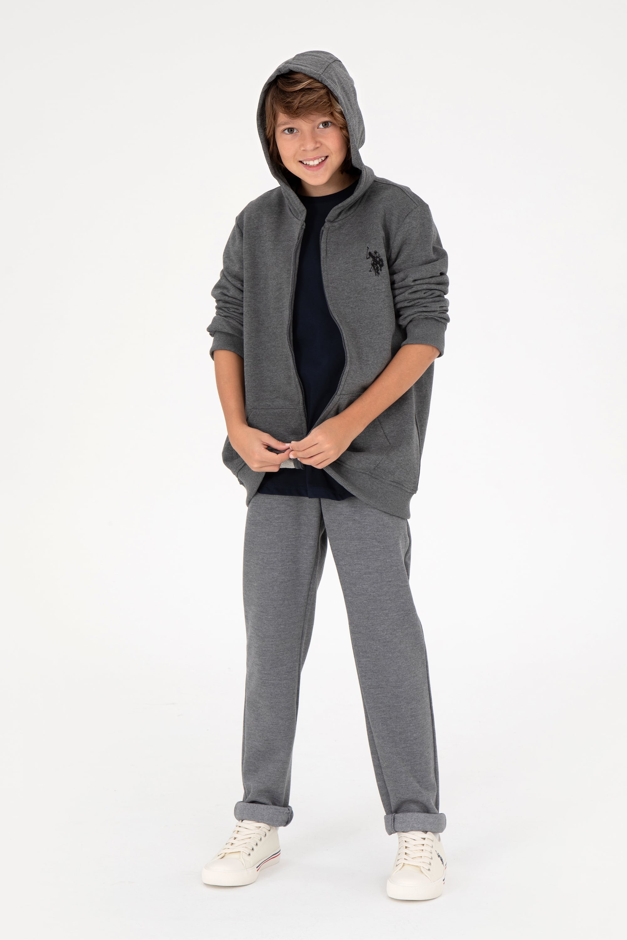 Erkek Çocuk Antrasit Melanj Basic Fermuarlı Sweatshirt - Image 2