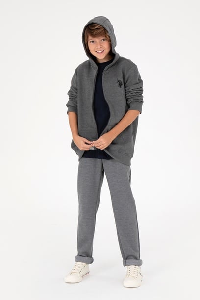 Erkek Çocuk Antrasit Melanj Basic Fermuarlı Sweatshirt