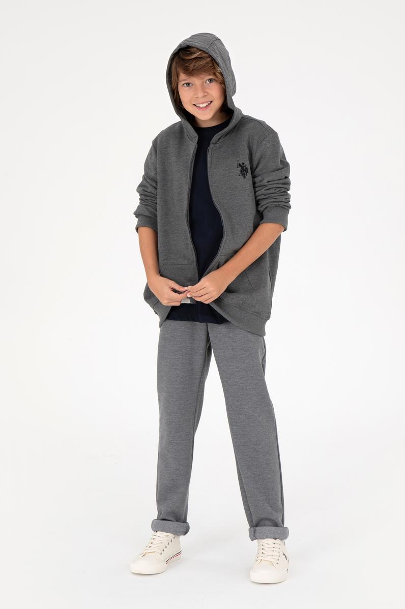 Erkek Çocuk Antrasit Melanj Basic Fermuarlı Sweatshirt