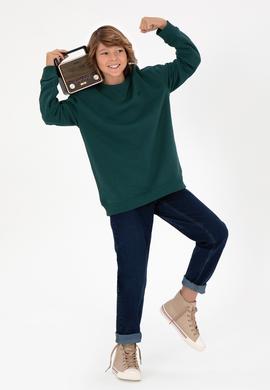 Erkek Çocuk Koyu Yeşil Basic Bisiklet Yaka Sweatshirt - 50295151104