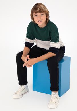 Erkek Çocuk Koyu Yeşil Bisiklet Yaka Kazak - 50295544018