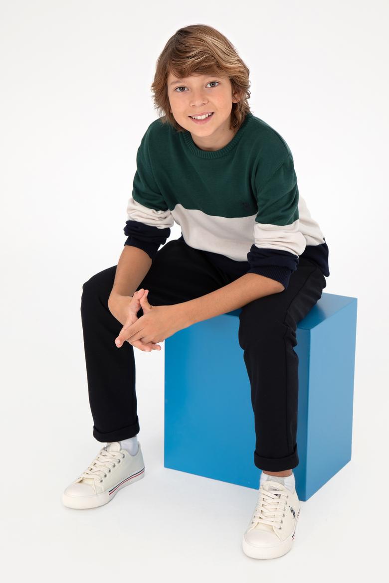 Erkek Çocuk Koyu Yeşil Bisiklet Yaka Kazak - 50295544018