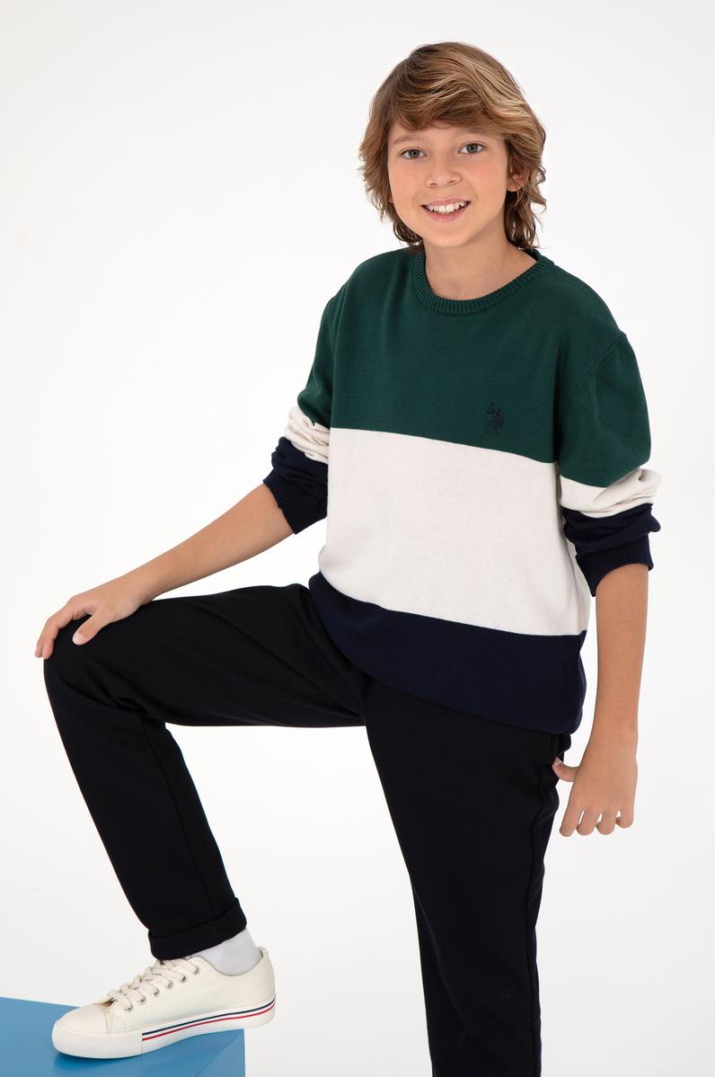 Erkek Çocuk Koyu Yeşil Bisiklet Yaka Kazak