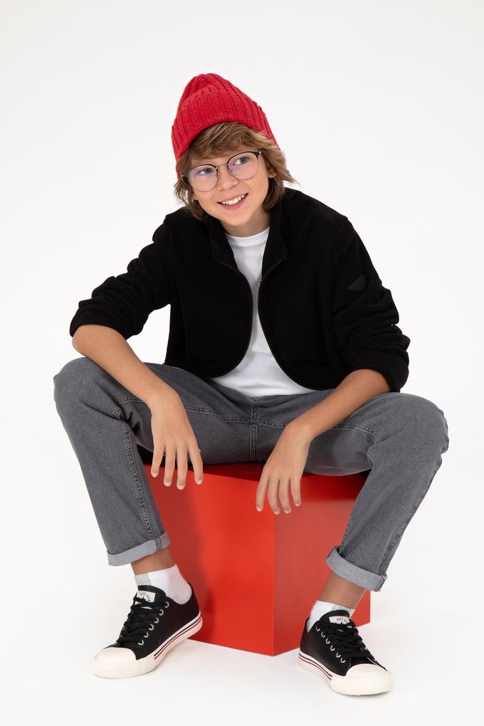 Erkek Çocuk Fermuarlı Siyah Polar Sweatshirt