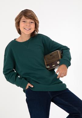 Erkek Çocuk Koyu Yeşil Basic Bisiklet Yaka Sweatshirt - 50295151104