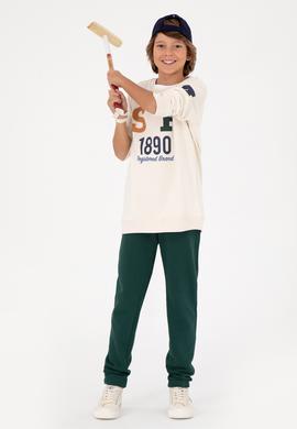 Erkek Çocuk Krem Bisiklet Yaka Tişört - 50293497005