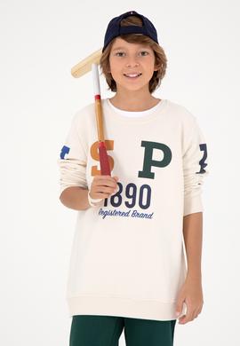 Erkek Çocuk Krem Bisiklet Yaka Tişört - 50293497005