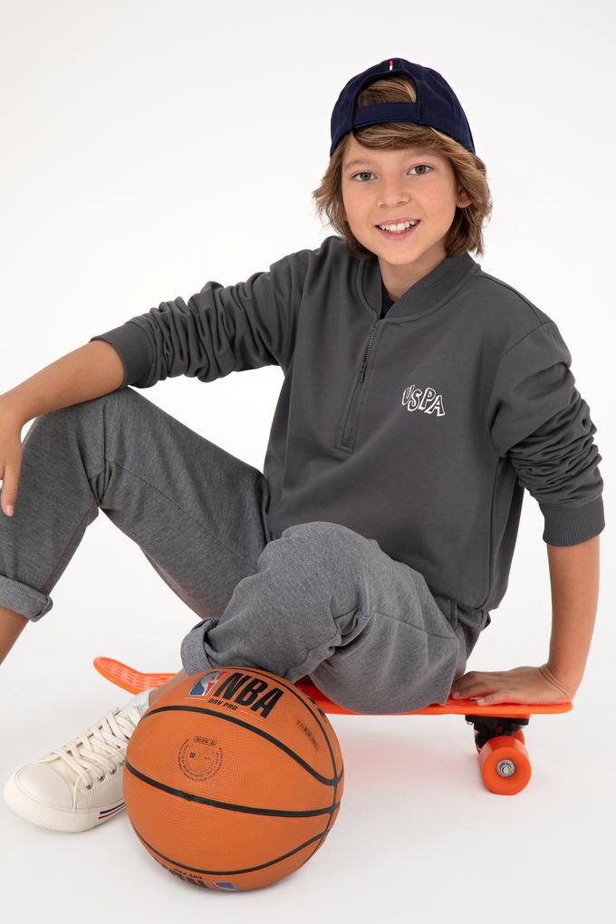 Erkek Çocuk Yarım Fermuarlı Antrasit Sweatshirt