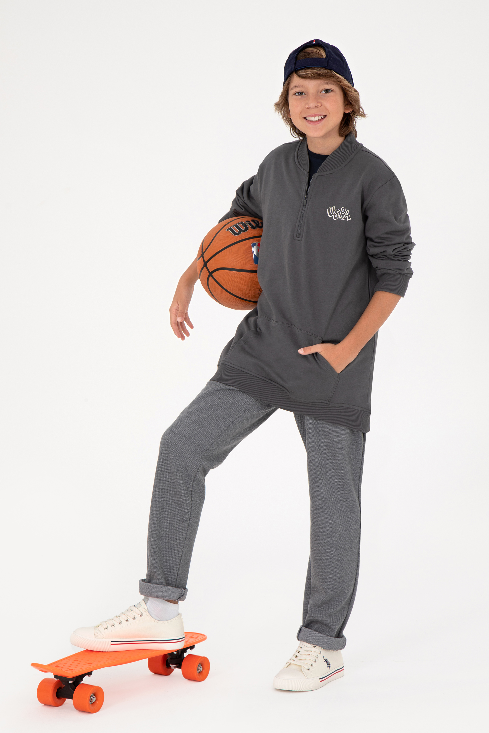 Erkek Çocuk Yarım Fermuarlı Antrasit Sweatshirt