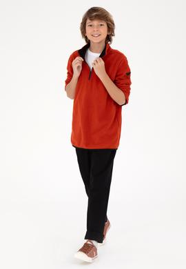 Erkek Çocuk Yarım Fermuarlı Kiremit Polar Sweatshirt - 50298060083