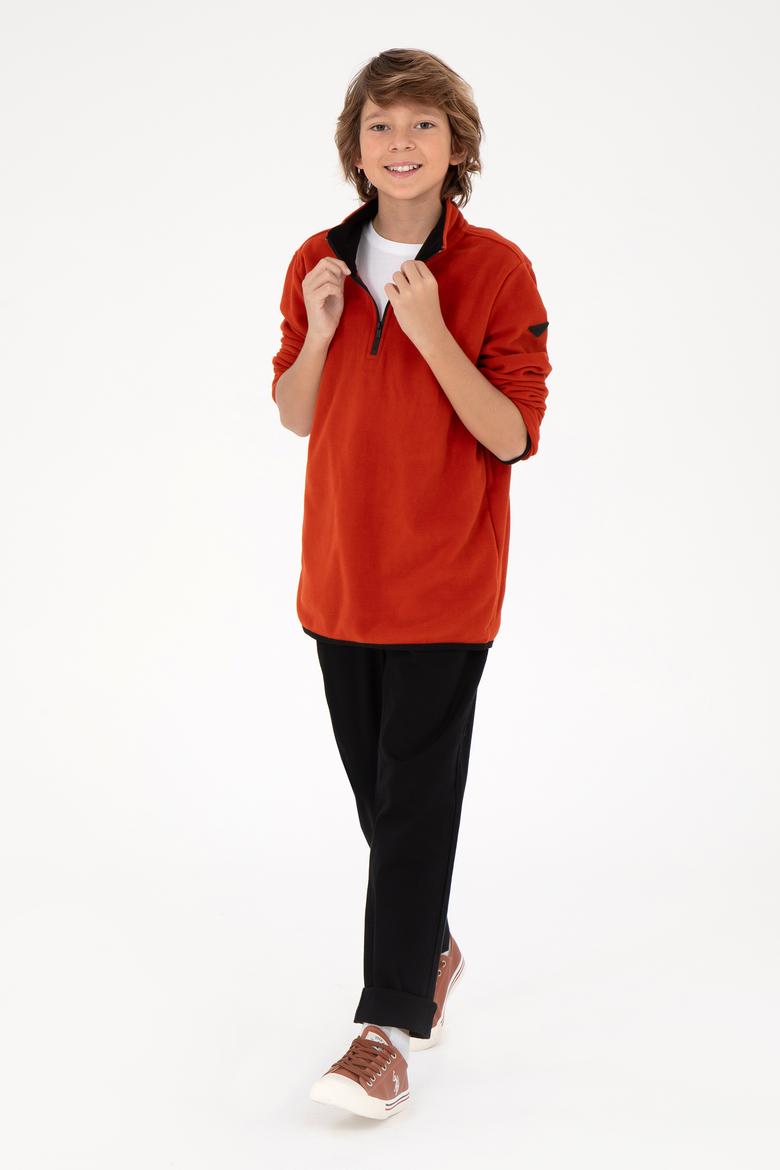 Erkek Çocuk Yarım Fermuarlı Kiremit Polar Sweatshirt - 50298060083