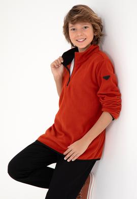 Erkek Çocuk Yarım Fermuarlı Kiremit Polar Sweatshirt - 50298060083