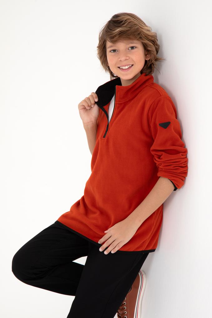 Erkek Çocuk Yarım Fermuarlı Kiremit Polar Sweatshirt