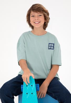 Erkek Çocuk Su Yeşili Oversize Bisiklet Yaka Tişört - 50295447079