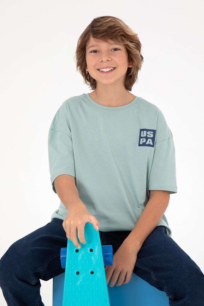 Erkek Çocuk Su Yeşili Oversize Bisiklet Yaka Tişört - 50295447079