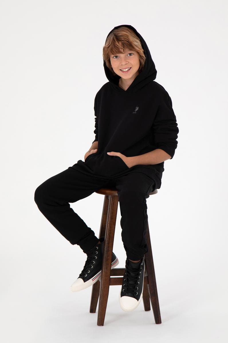 Erkek Çocuk Siyah Basic Kapüşonlu Sweatshirt