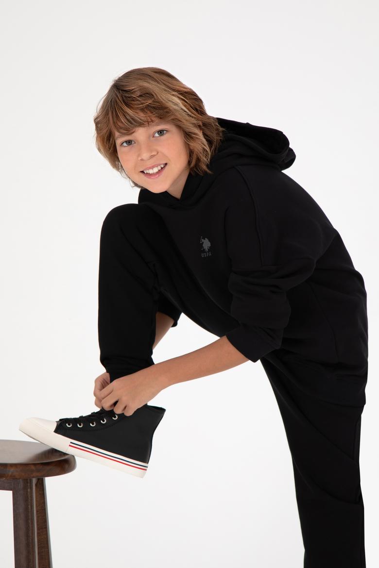 Erkek Çocuk Siyah Basic Kapüşonlu Sweatshirt