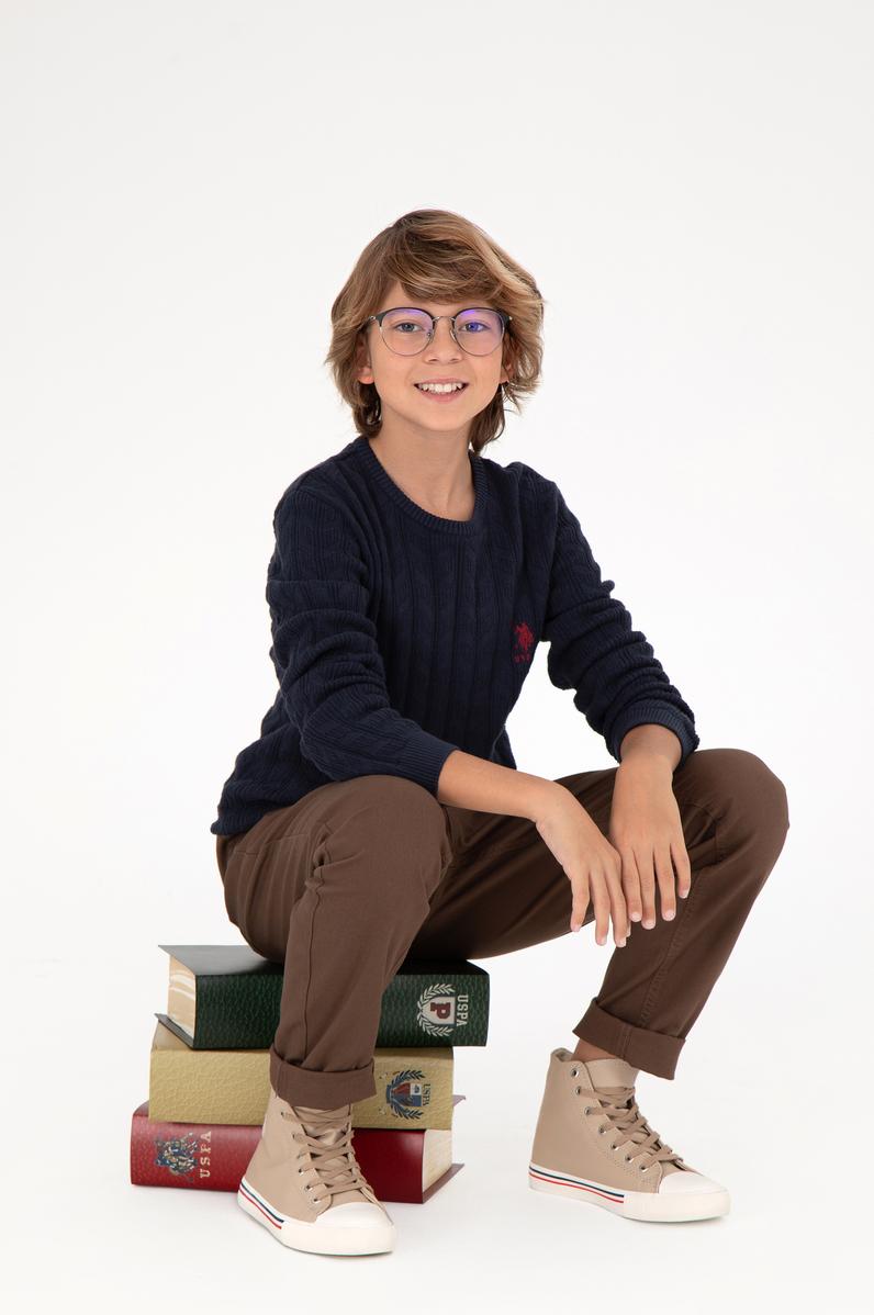 Erkek Çocuk Lacivert Basic Bisiklet Yaka Kazak