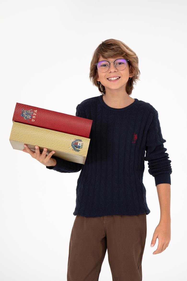 Erkek Çocuk Lacivert Basic Bisiklet Yaka Kazak