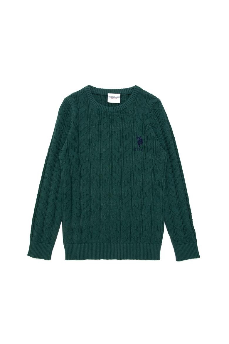 Erkek Çocuk Koyu Yeşil Basic Bisiklet Yaka Kazak - 50293551077