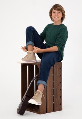 Erkek Çocuk Koyu Yeşil Basic Bisiklet Yaka Kazak - 50293551077