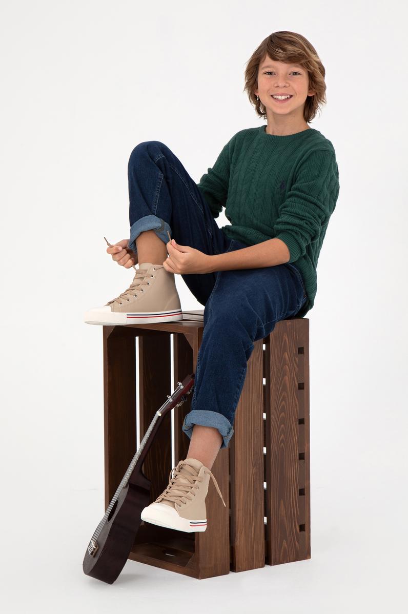 Erkek Çocuk Koyu Yeşil Basic Bisiklet Yaka Kazak