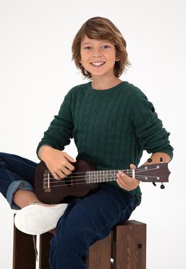 Erkek Çocuk Koyu Yeşil Basic Bisiklet Yaka Kazak - 50293551077