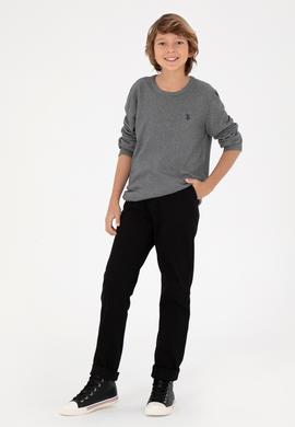 Erkek Çocuk Gri Melanj Basic Bisiklet Yaka Kazak - 50294188044