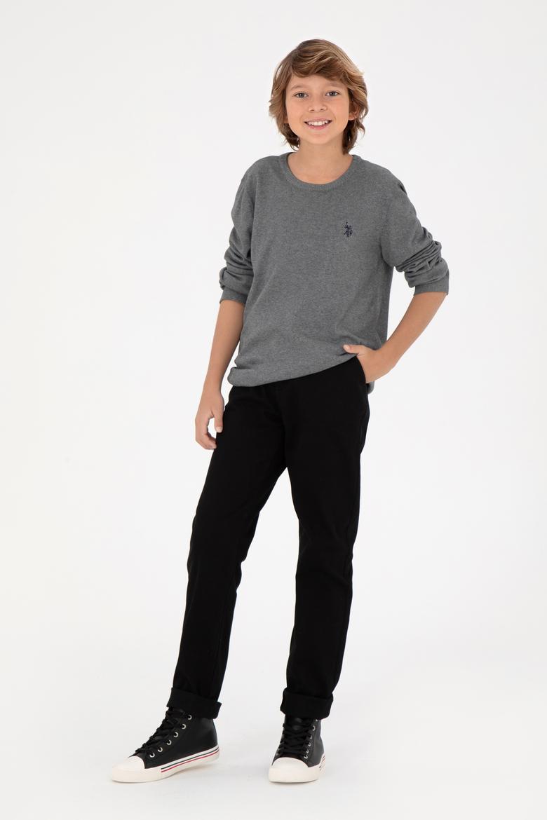 Erkek Çocuk Gri Melanj Basic Bisiklet Yaka Kazak - 50294188044